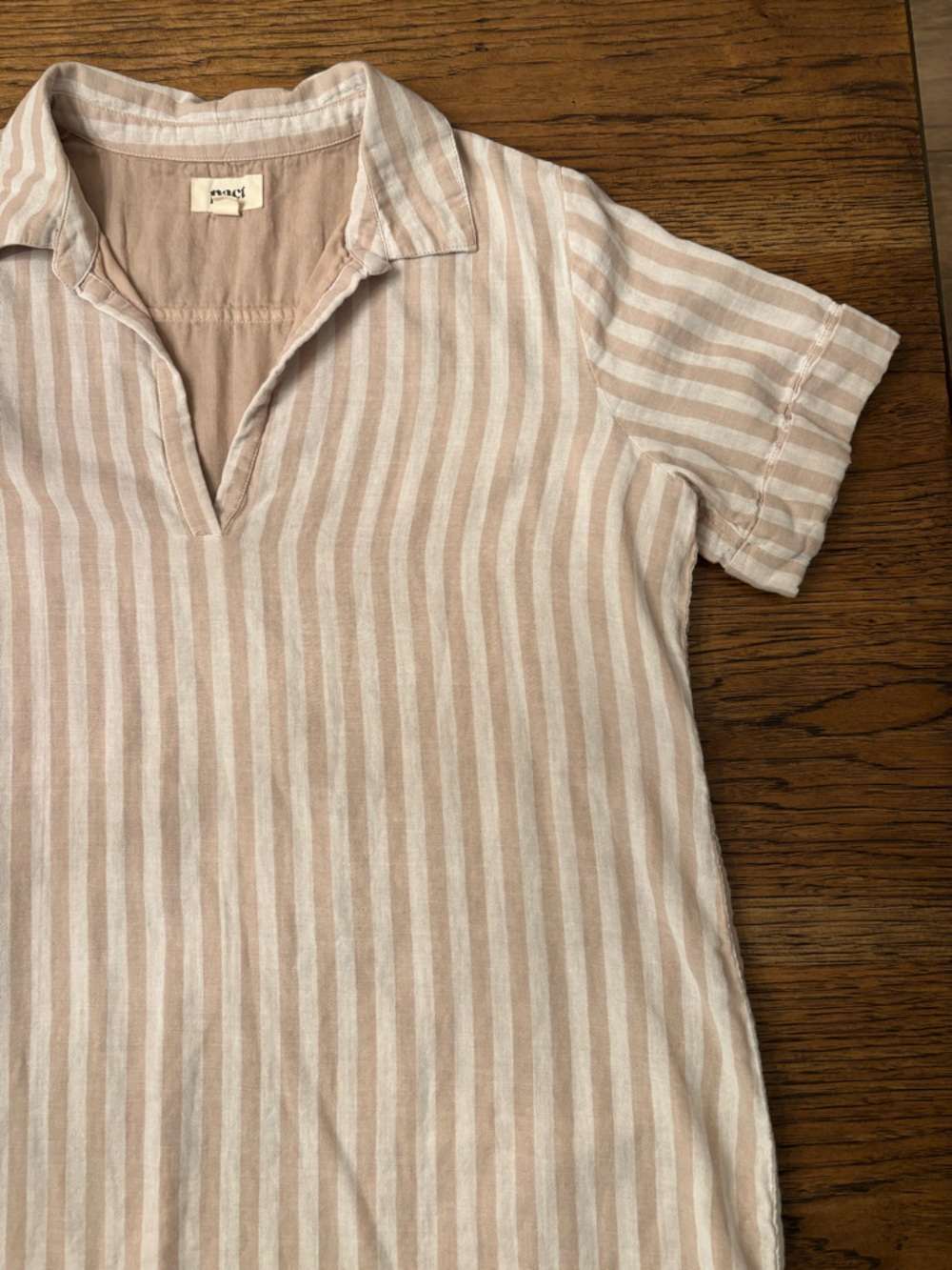 Pact Organic Cotton Shirt Dress Beige Pink Stripe Medium Relaxed Coastal Tunic - Picture 8 of 14